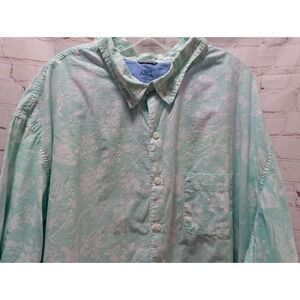 IZOD Saltwater Men's 4XL Button Front Shirt Green White Cotton Tropical